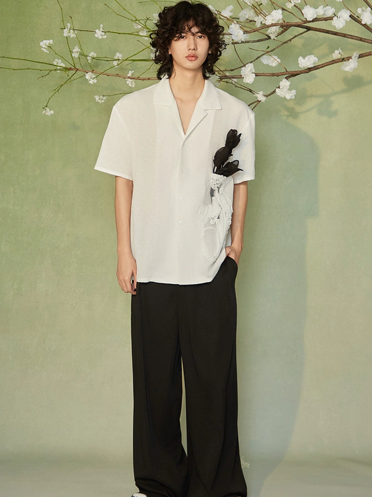 JIECHI  casual cotton linen white loose short-sleeved unisex shirt  - EDEN.