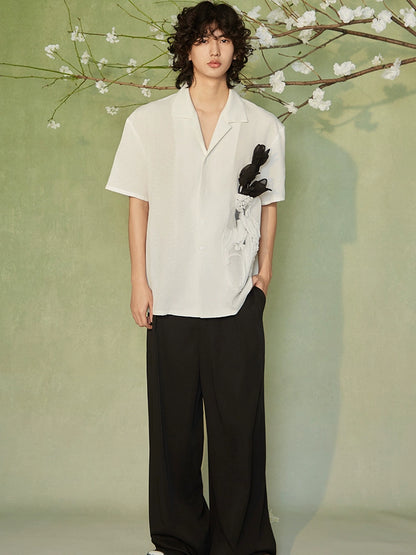 JIECHI  casual cotton linen white loose short-sleeved unisex shirt  - EDEN.