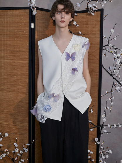 JIECHI  white loose sleeveless applique vest- ORLANDO.