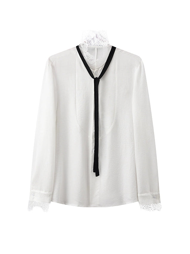 JIECHI White Lace Stand-Up Collar Long Sleeve Unisex Shirt - HEX.