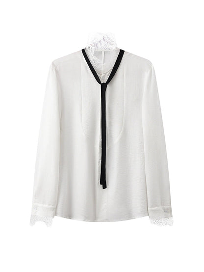 JIECHI White Lace Stand-Up Collar Long Sleeve Unisex Shirt - HEX.