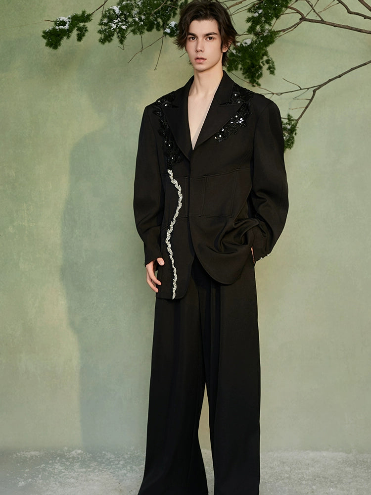 JIECHI  beaded embroidered casual loose suit  - INDIGO.