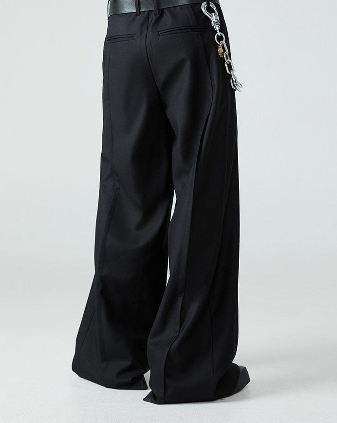 FRKM SCD SS Loose-leaf Wide-Leg Black Pleated Casual Pants - AURA.