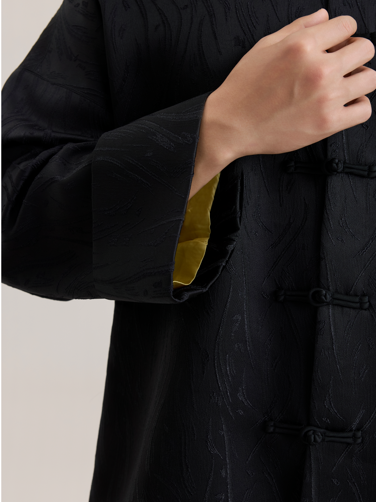 OWNLIFE  jacquard stand collar black coat - BARRY.