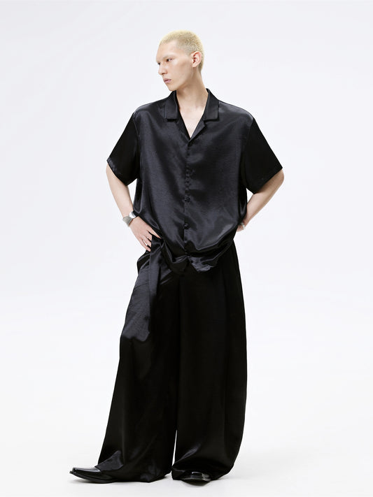 FRKM SCD Gilt Satin Cuban Collar Short Sleeve Shirt and Pant Set- HESTER.