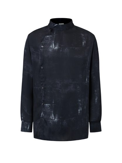 OWNLIFE ink stand-up collar cross-placket natural obsidian shirt - RICHY.