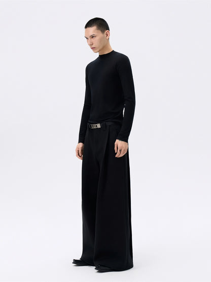 FRKM SCD Wool Black Stretch Slim Waist Versatile Long Sleeve T-Shirt - ULTER.