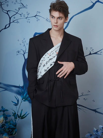 JIECHI  casual loose Chinese calligraphy sash design suit - SYLAR.