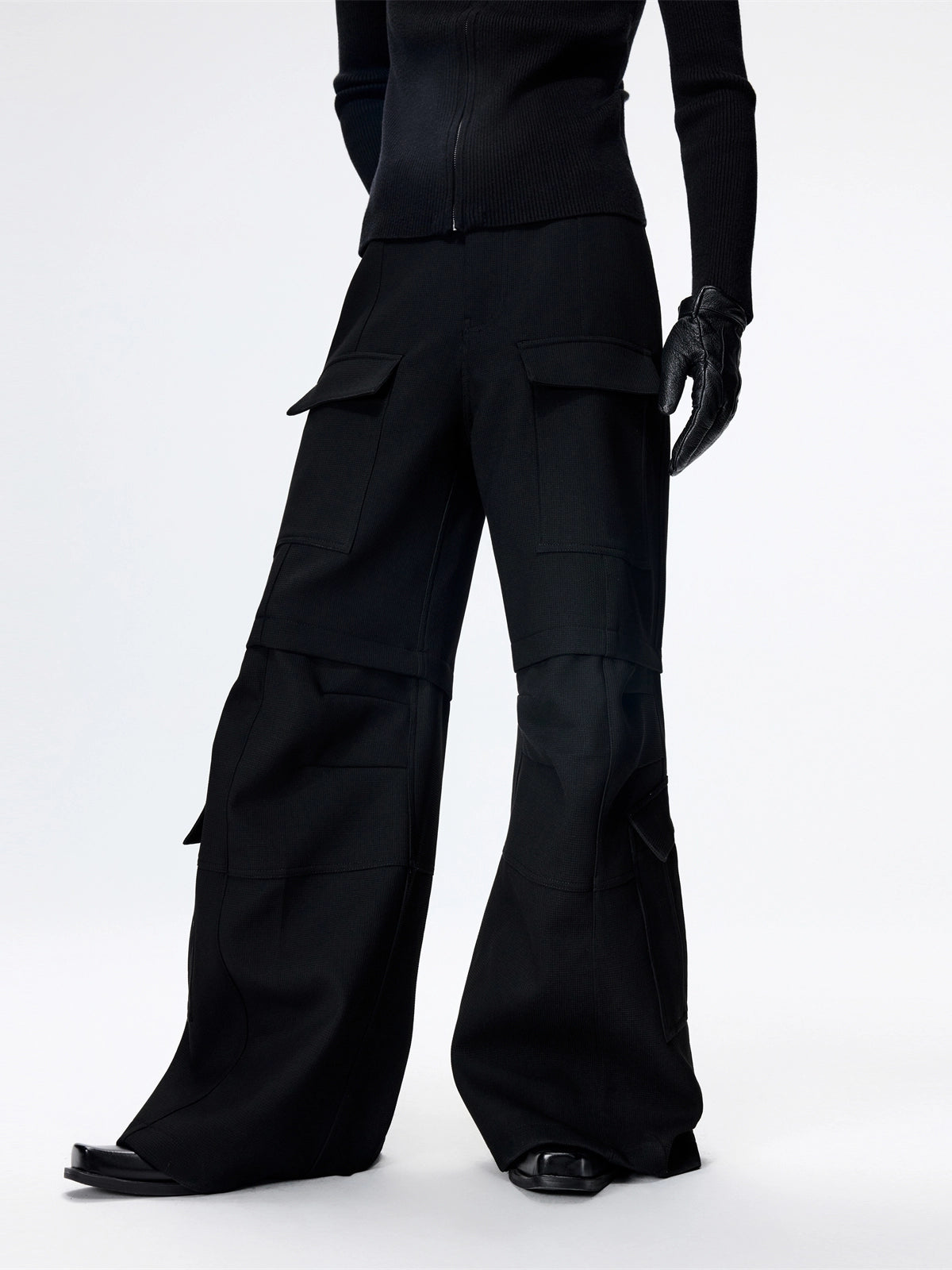 FRKM SCD multi-pocket A-line fit loose casual wide-leg cargo pants - QING.