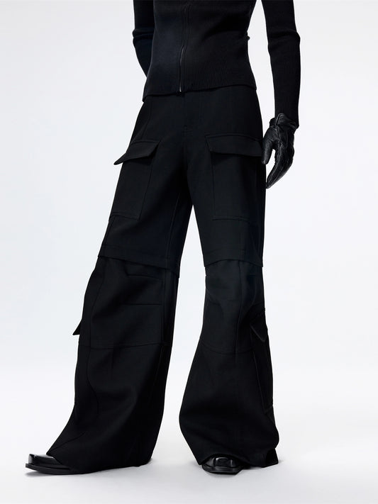 FRKM SCD multi-pocket A-line fit loose casual wide-leg cargo pants - QING.