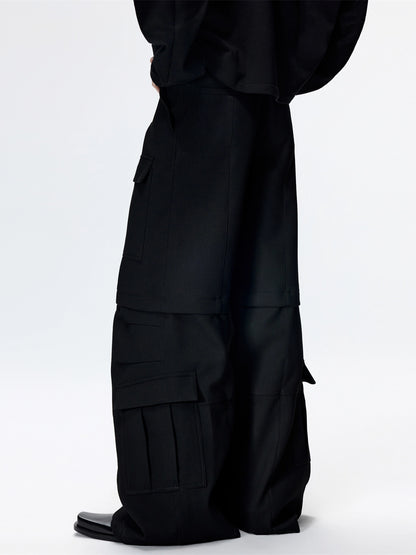 FRKM SCD multi-pocket A-line fit loose casual wide-leg cargo pants - QING.