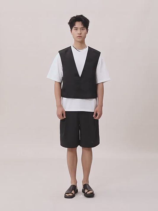 OWNLIFE silk swastika cloud pattern brocade v-neck vest - FAE.