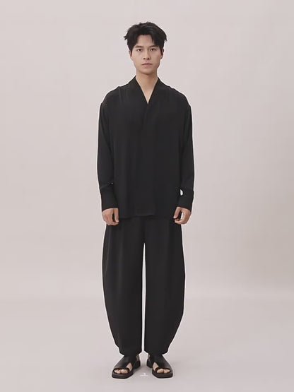 OWNLIFE Relaxed wool wide leg pants - FRAY.